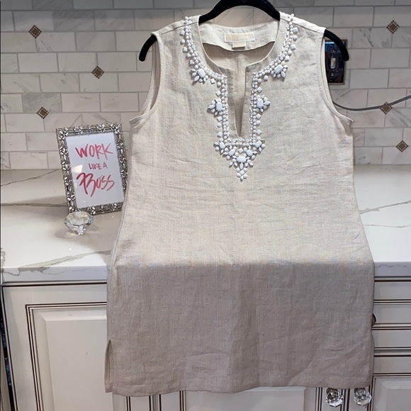 MICHAEL KORS NWOT LINEN BEADED NECK TUNIC SO MIAMI - Picture 4 of 9